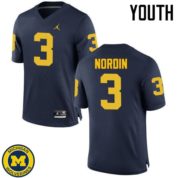 Youth University of Michigan #3 Quinn Nordin Navy College Game Jersey